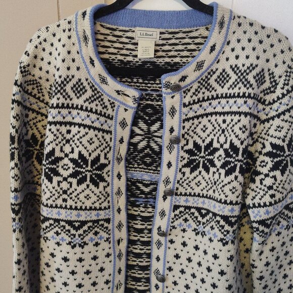 LL Bean Nordic Lambswool Button Down Sweater - Picture 1 of 6